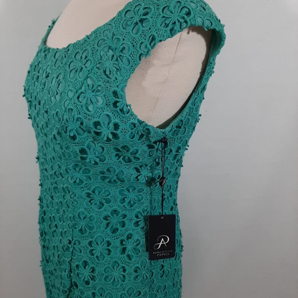 NWT Adriana Papell lace overlay turquoise blue dress 10 - Picture 12 of 15